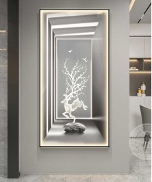 Black Frame Ghazzele Grey And White Crystall Painting With Led Light 